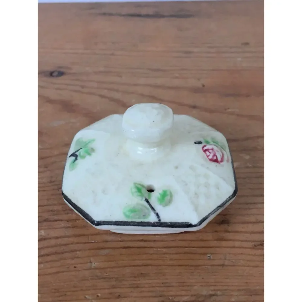 Vtg Moriyama Japanese Basketweave Majolica Rose Small Tea Pot Octagonal Lid 2
